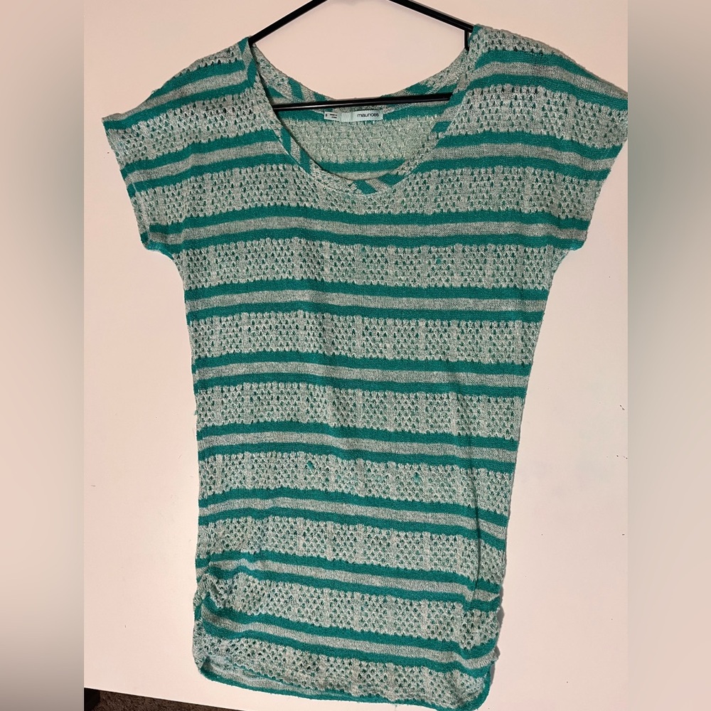 Maurices, turquoise, sheer blouse, small, short sleeve.